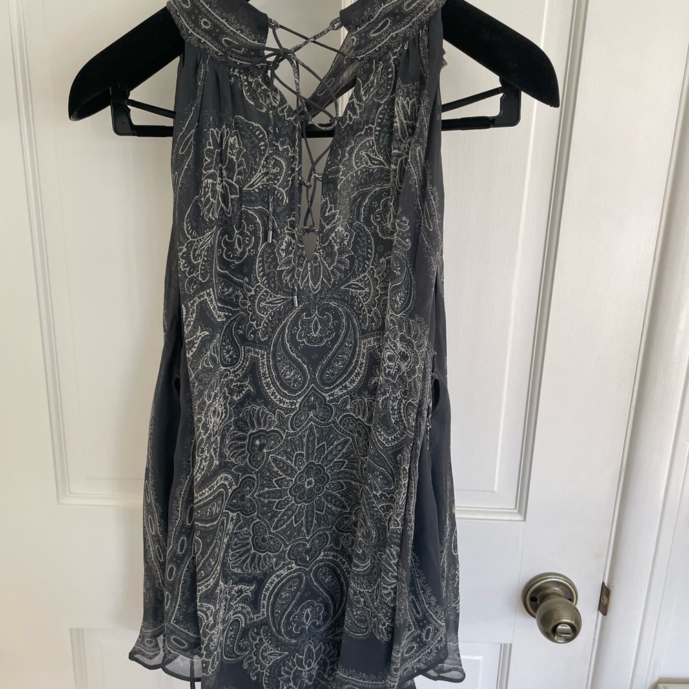 Haute Hippie sleeveless silk blouse with tassels size L.